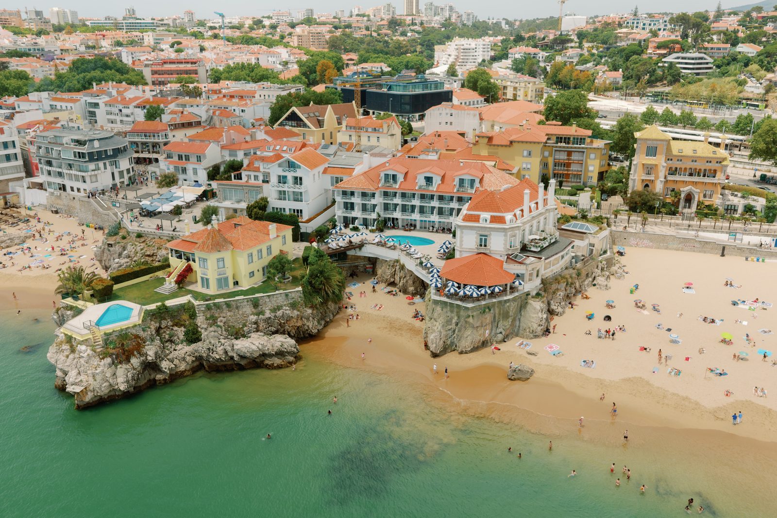 Aerial view of the Cascais coastline and beach