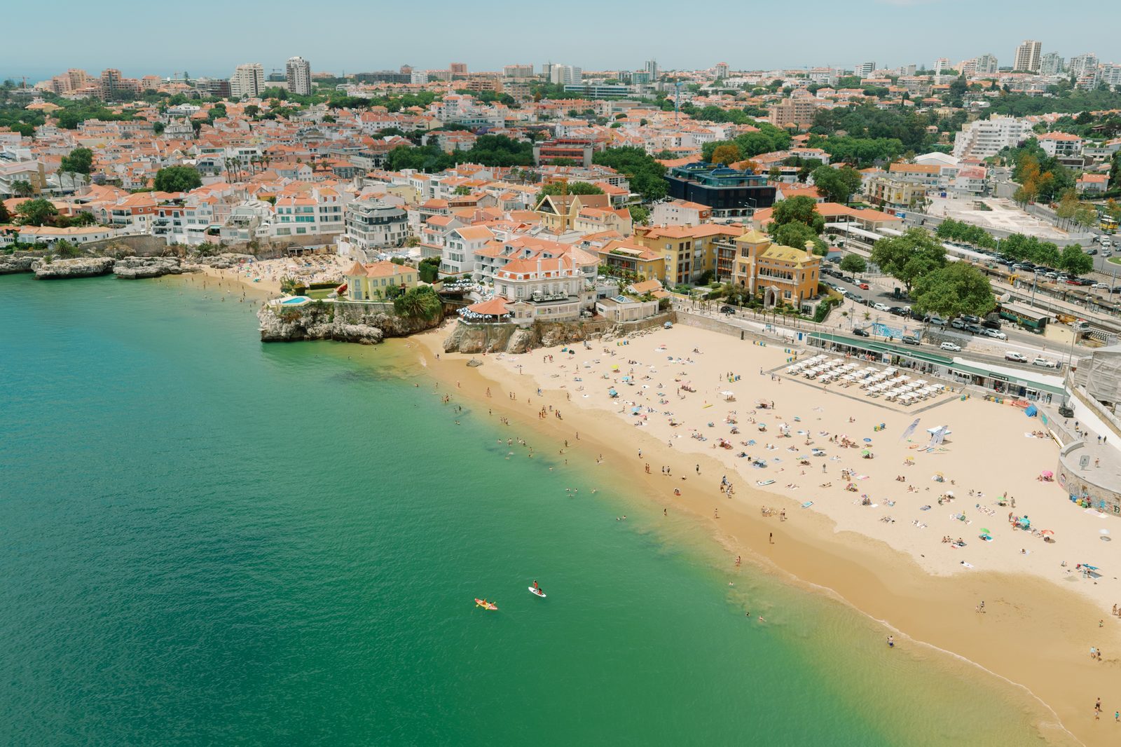 Aerial view of the Cascais beach and town