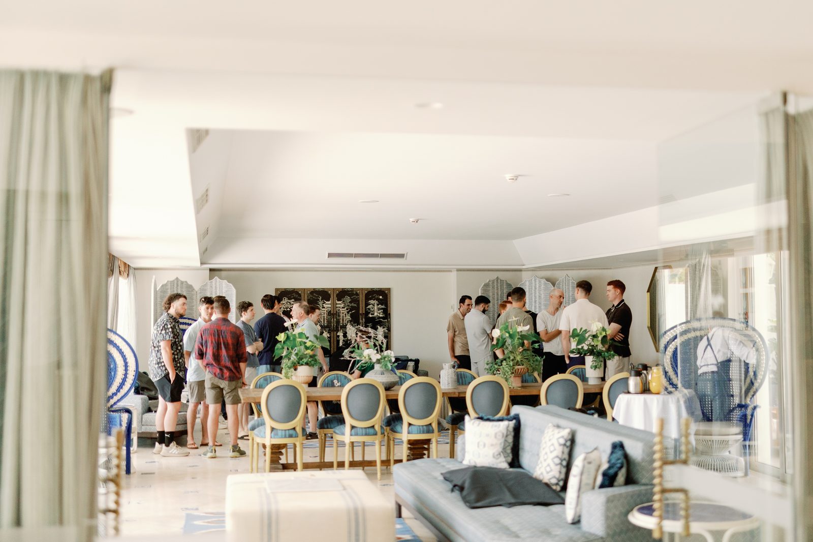 Groomsmen gathered together while getting ready