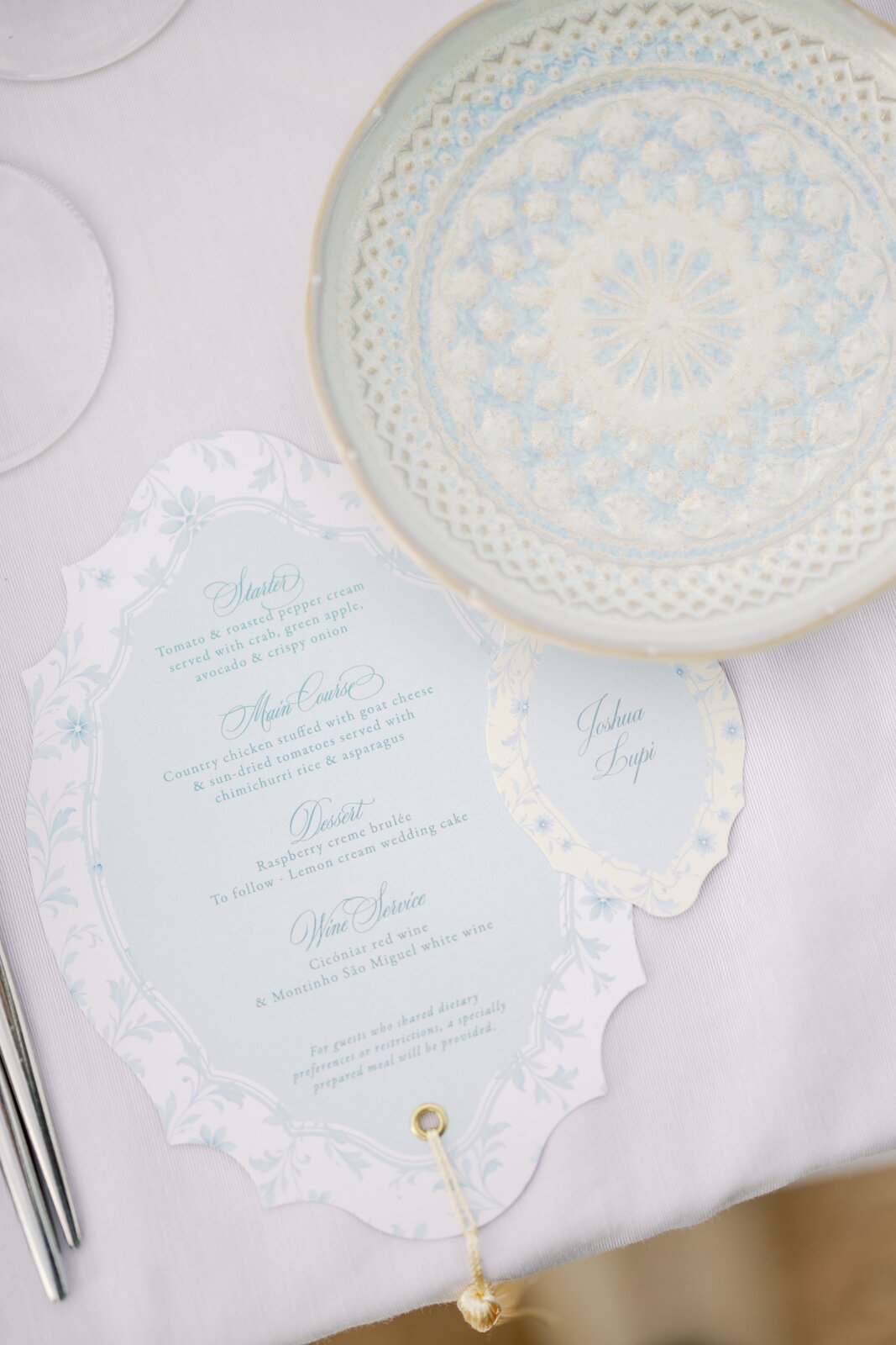 Reception menu card and personalized place card