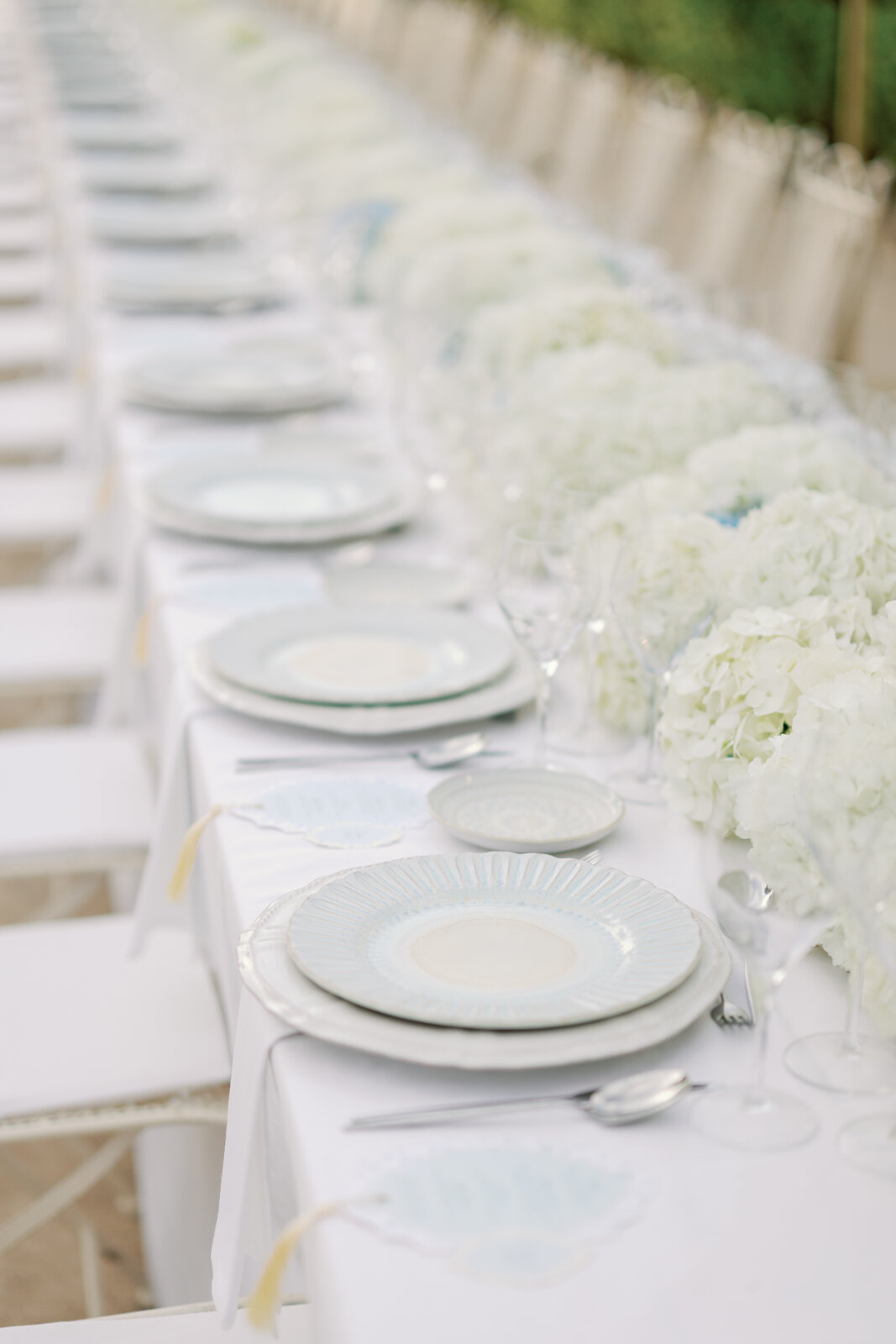 Reception place setting with fine china and stemware