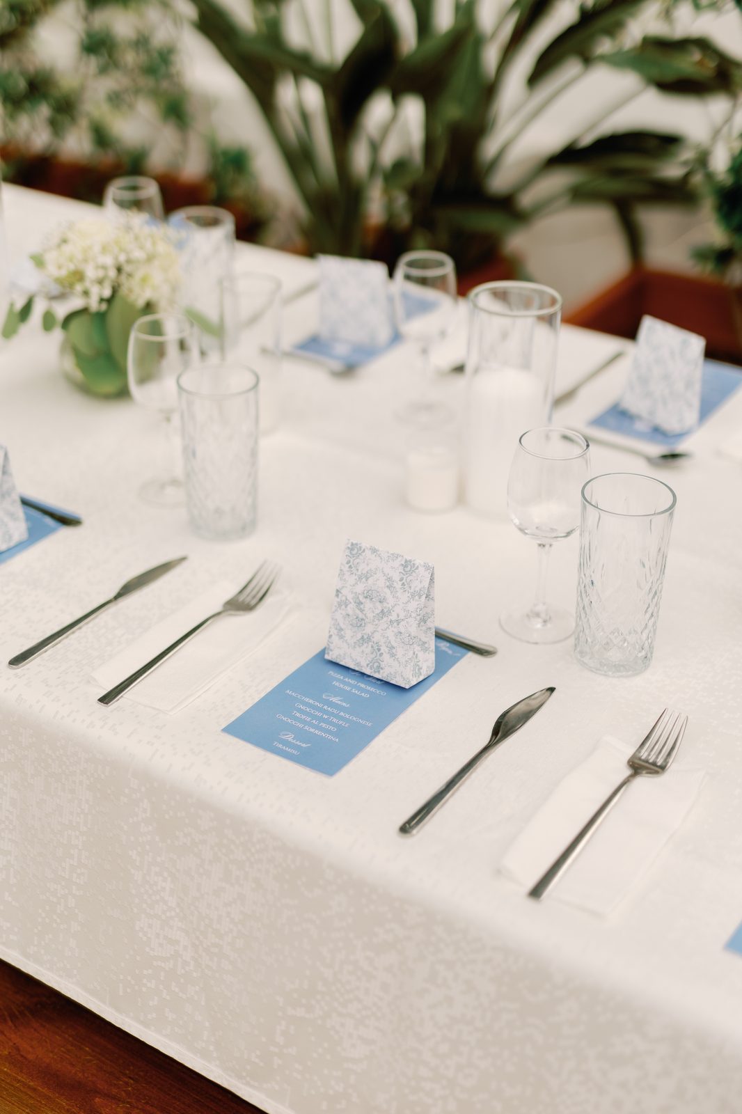 Table setting with menu card and favor bag