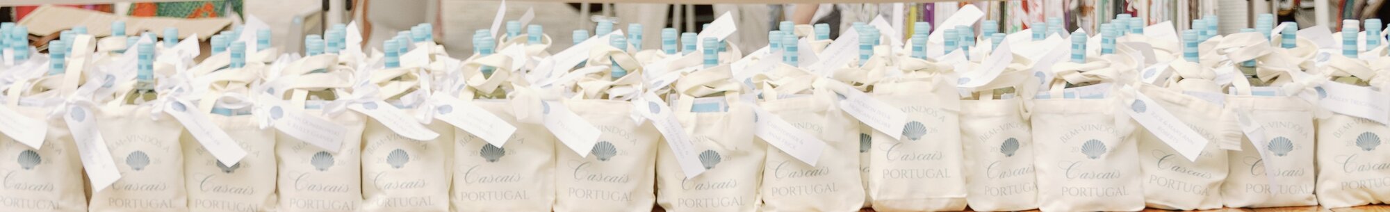 Welcome bags styled for arriving guests